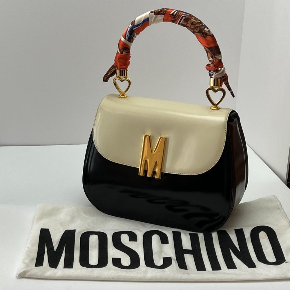❤️MOSCHINO❤️ Redwall Tricolor Polished Leather Bag Italy - Picture 13 of 16